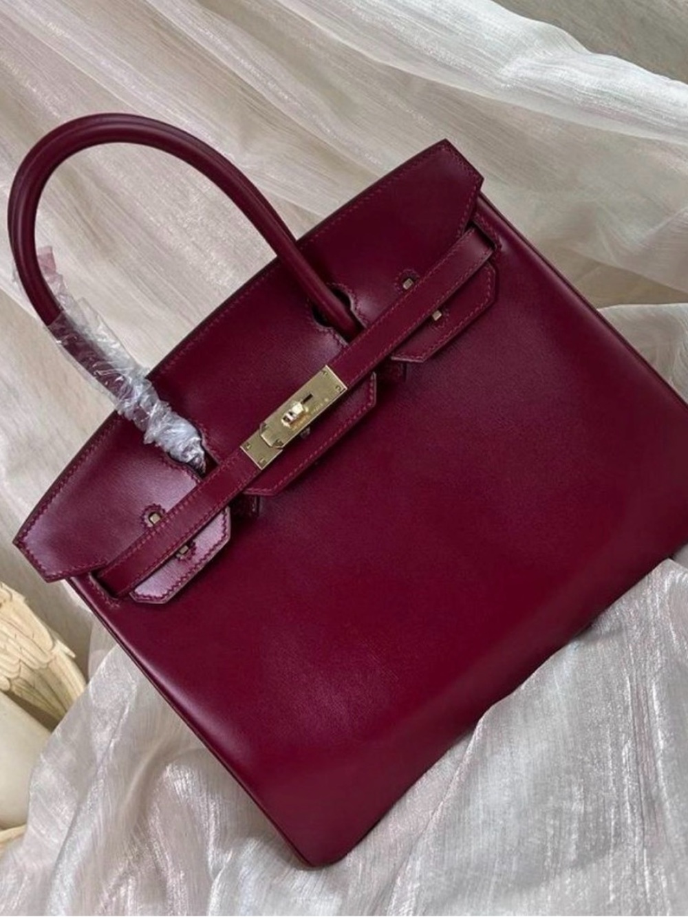 Women's Burgundy Structured Top-Handle Leather Tote